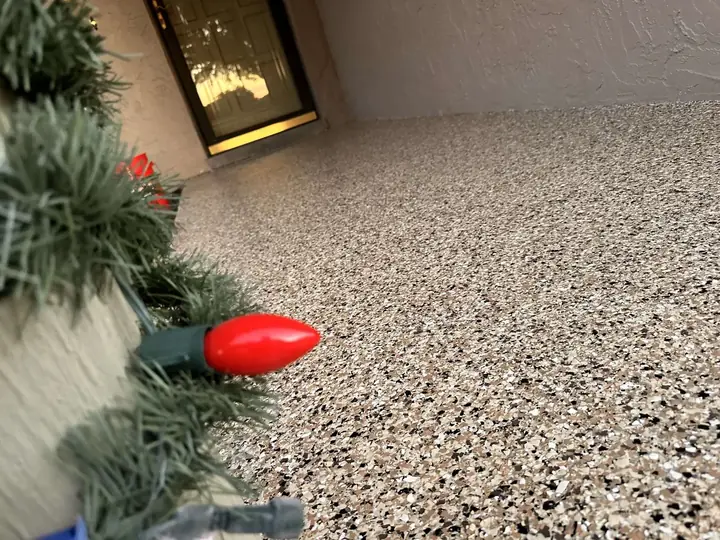 Finished epoxy flake patio coating