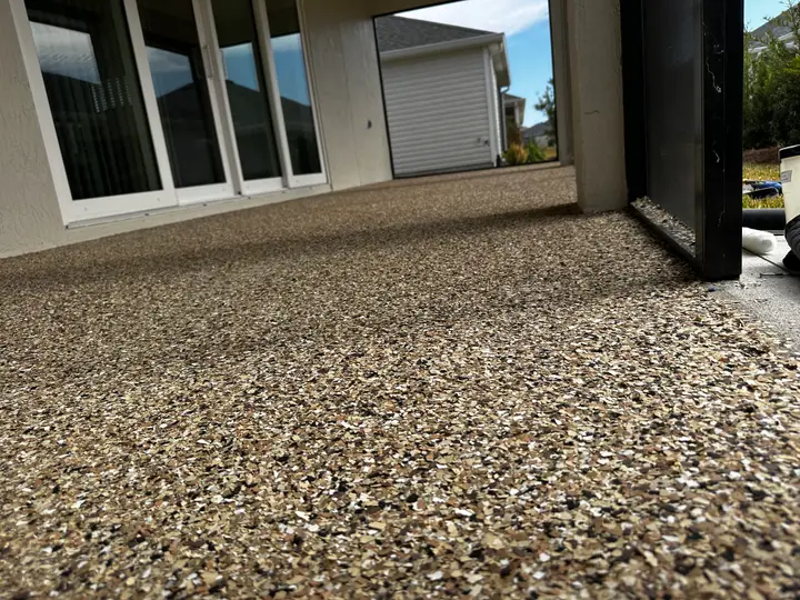 Exterior flake patio coating