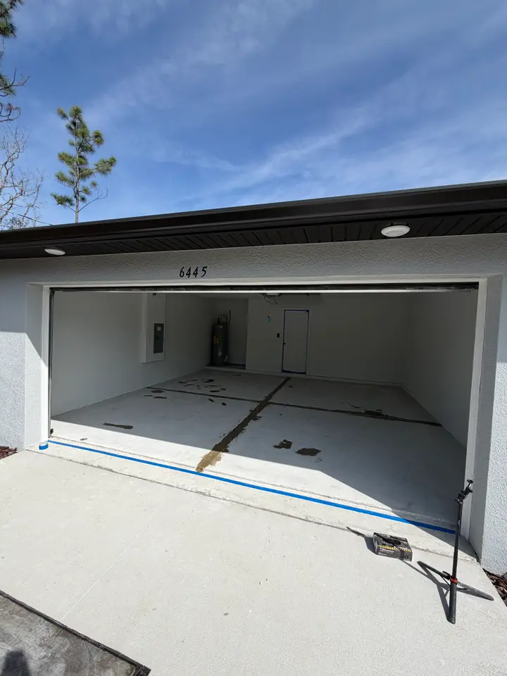 New garage floor coating with the door open